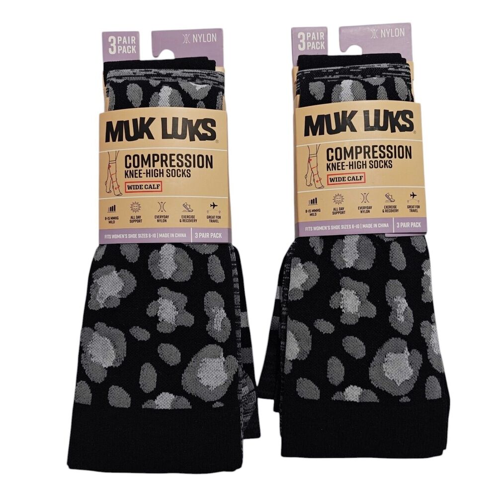 New MUK LUKS 3-Pair Women's WIDE Calf Compression Knee High Socks Striped Nylon